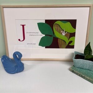 “J is a Jack-in-the-pulpit” Alphabet Children’s Book Litho Wall Hanging Framed